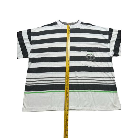Vintage Permit Stripe T-Shirt Black White Green Accent Pocket Tee Sz Large surf - Picture 6 of 9
